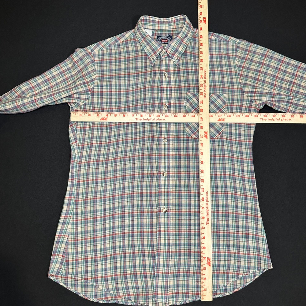 Vtg Levi Strauss‎ & Co Button Shirt Mens L Regular Tan Blue Red Plaid Cotton USA - Picture 9 of 14